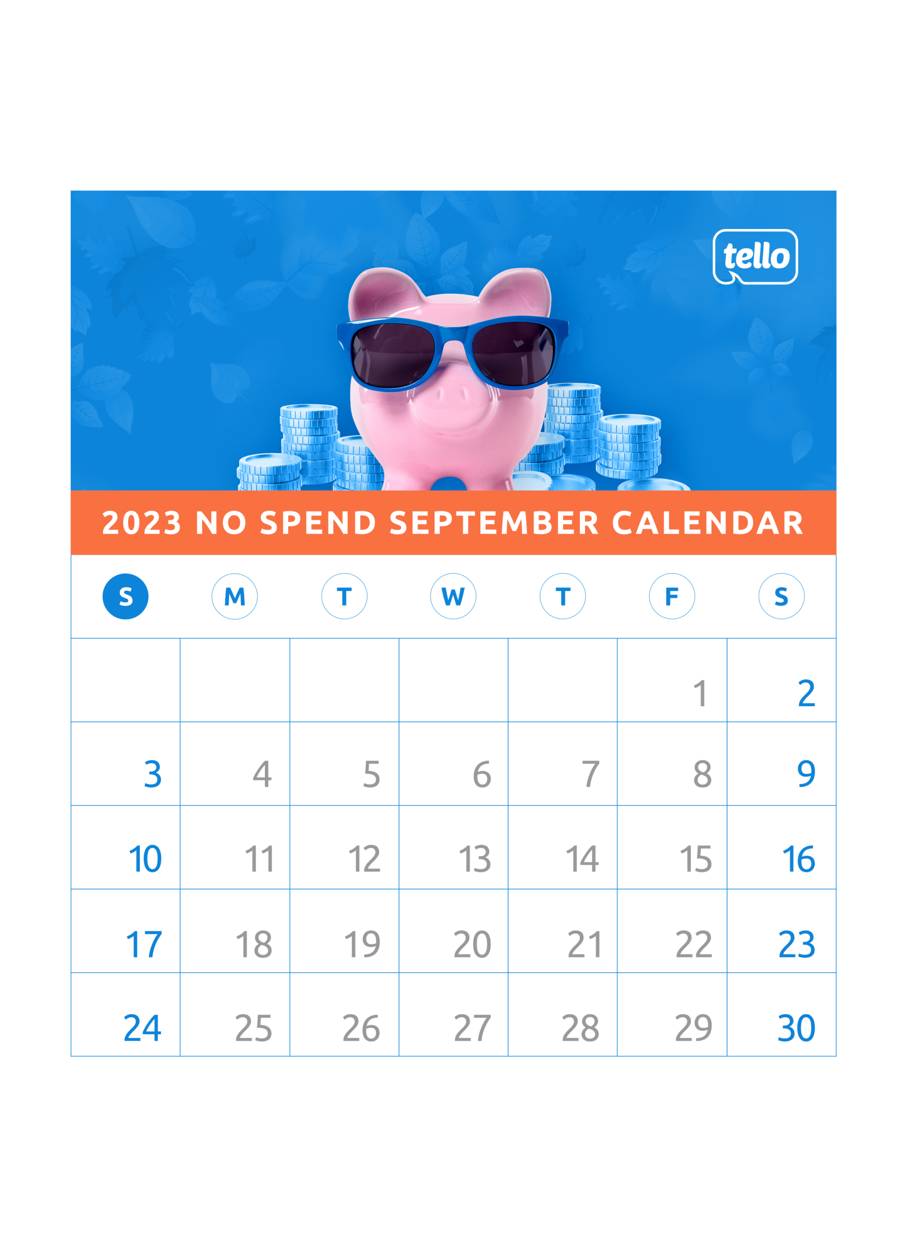 No Spend September calendar
