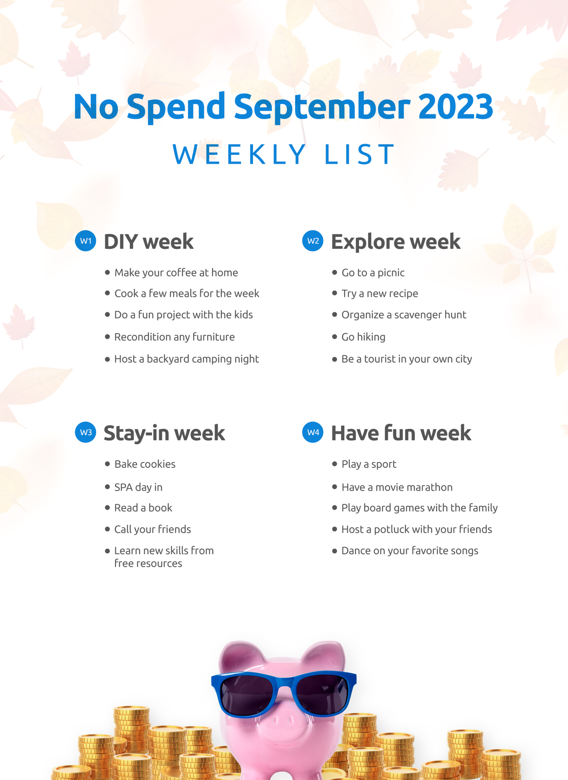 No Spend September weekly list